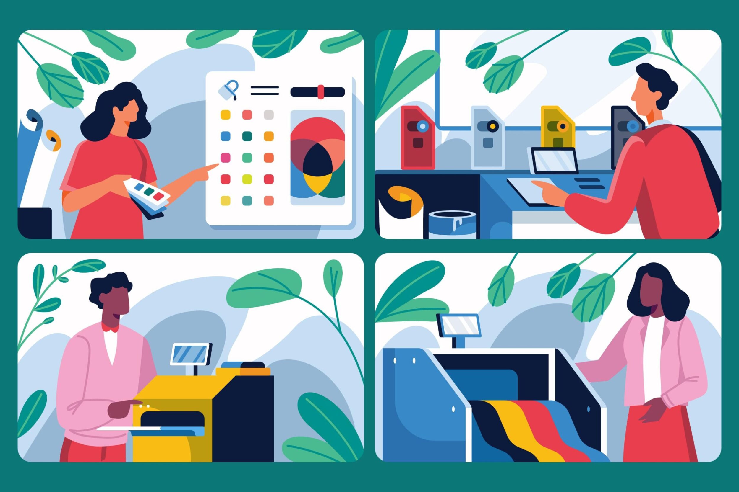 "Katalog ve broşür tasarımı yapan yayıncılık ekibi matbaa süreci öncesinde dijital düzenleme yapıyor"