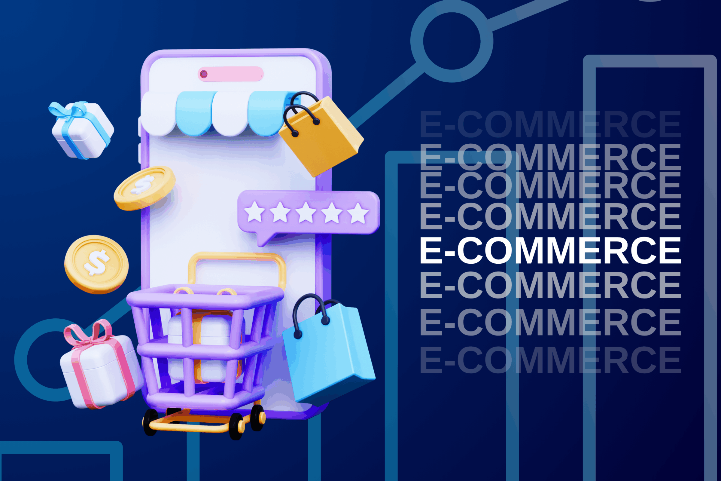 E-ticaret yatırım ve büyüme stratejileri, dijital şehir arka planında güvenli platform ile temsil ediliyor.