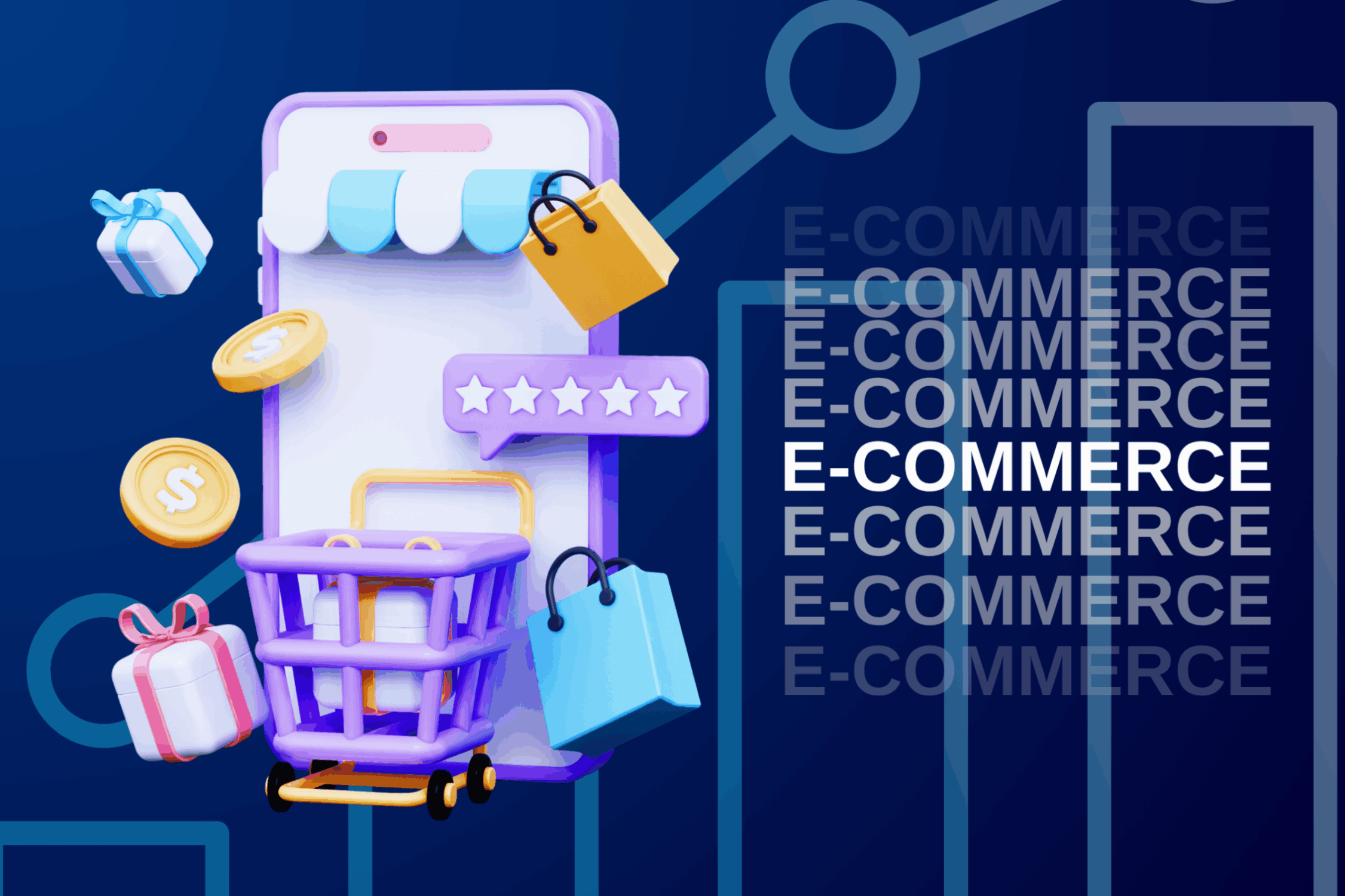 E-ticaret yatırım ve büyüme stratejileri, dijital şehir arka planında güvenli platform ile temsil ediliyor.